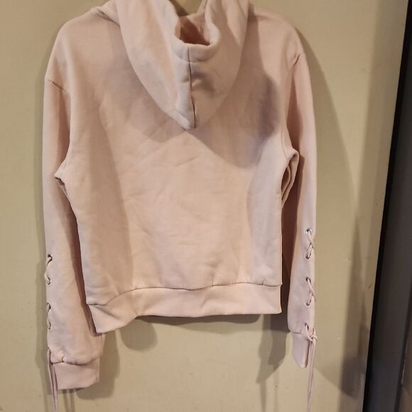 Luxe Pink Oversized Hoodie with Lace-Up Sleeves - Picture 5 of 6